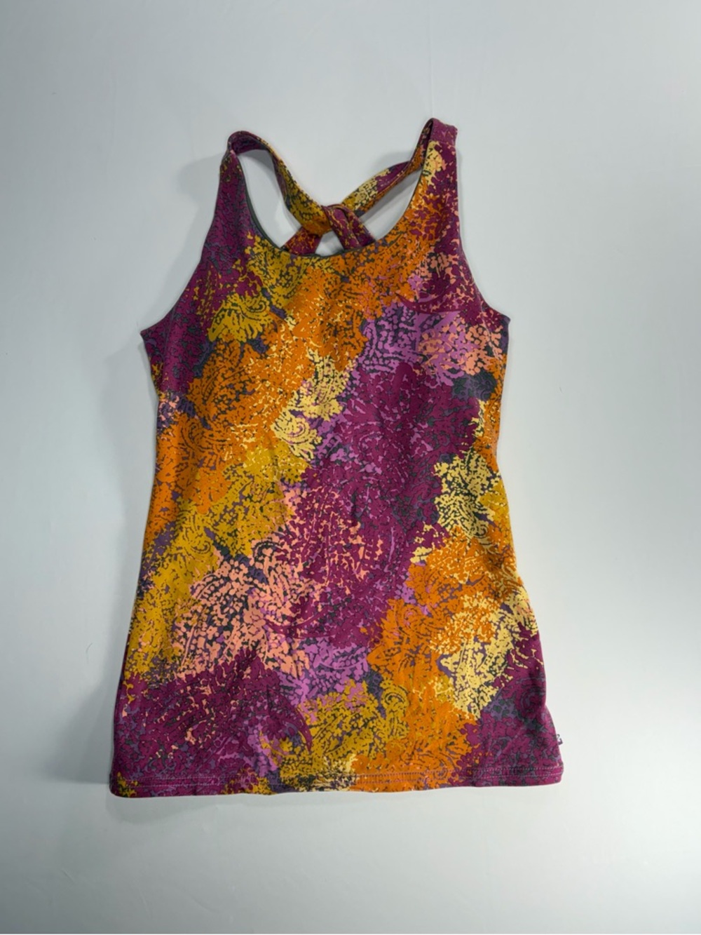 Zinni by Garnet Hill Tank Top Floral Purple Orange Women M Twist Back Stretch